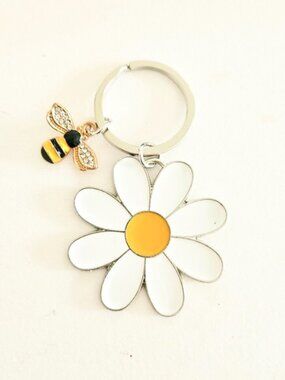 Sunflower and Rhinestone Bee Keychain - New